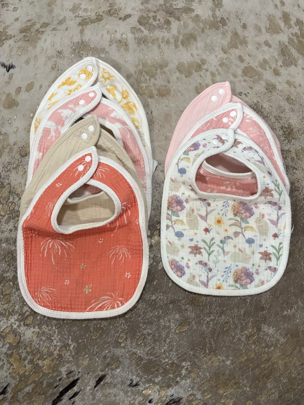 Soft Cotton Baby Bib Set - Pink, Coral, Beige, Cream Floral